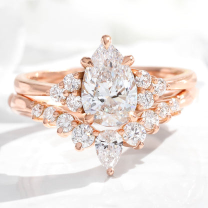1.2 CT Pear Cut Cluster Moissanite Bridal Ring Set