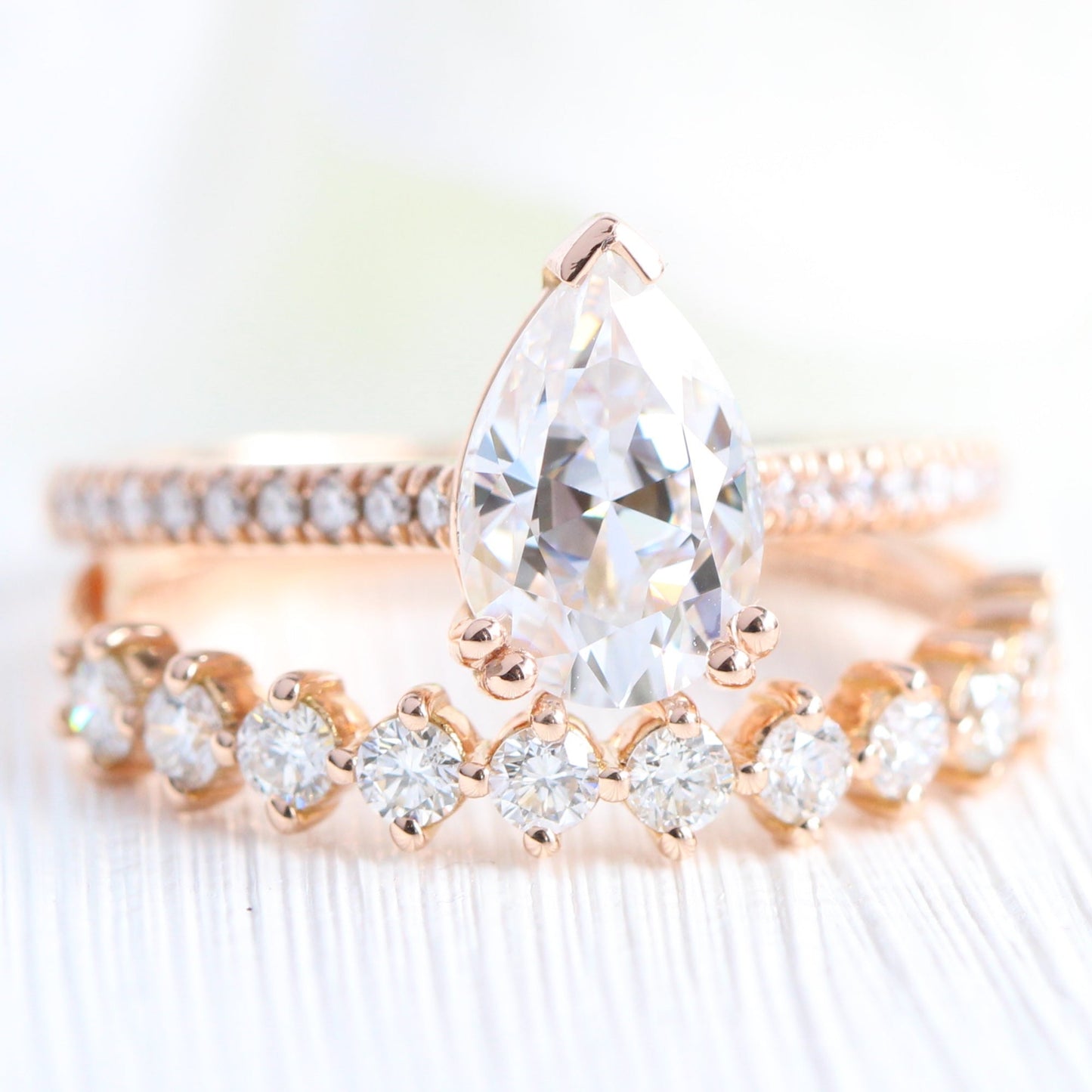 1.5 CT Pear Cut Pave Style Moissanite Bridal Ring Set