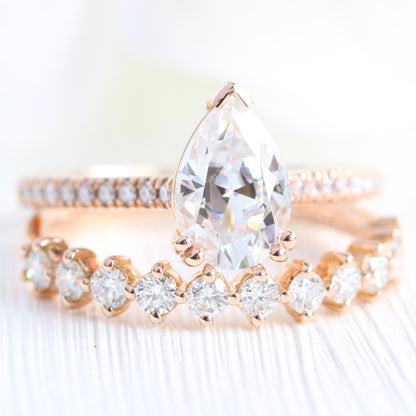 1.5 CT Pear Cut Pave Style Moissanite Bridal Ring Set