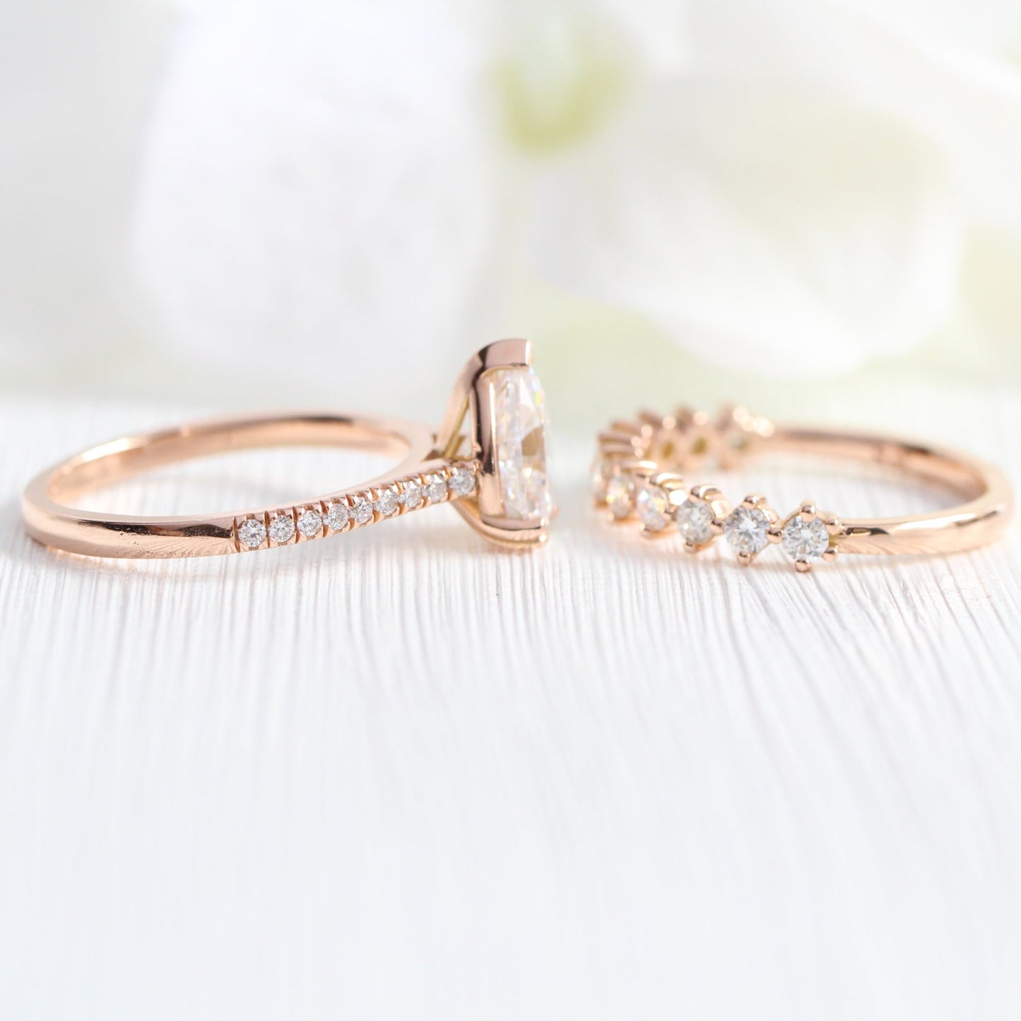 1.5 CT Pear Cut Pave Style Moissanite Bridal Ring Set