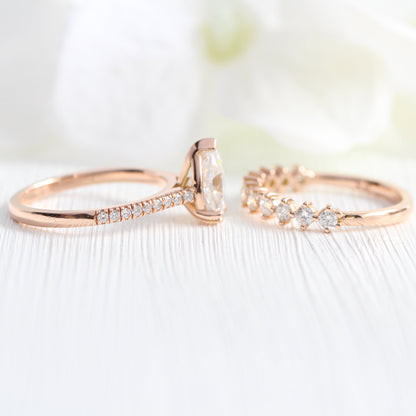 1.5 CT Pear Cut Pave Style Moissanite Bridal Ring Set