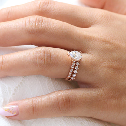 1.5 CT Pear Cut Pave Style Moissanite Bridal Ring Set