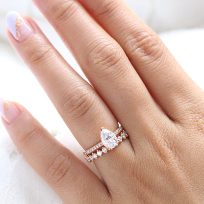 1.5 CT Pear Cut Pave Style Moissanite Bridal Ring Set
