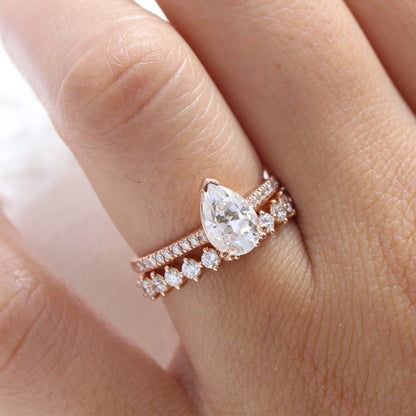 1.5 CT Pear Cut Pave Style Moissanite Bridal Ring Set