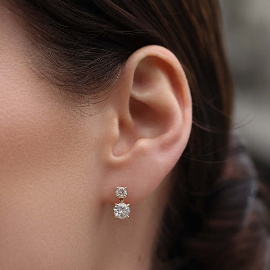 1.2 TCW Round Cut Moissanite Dangles Earrings in Gold