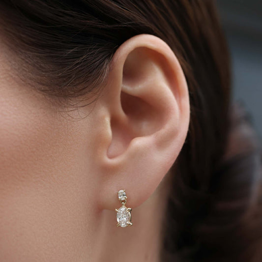 1.2 TCW Oval Cut Moissanite Dangles Earrings in Gold