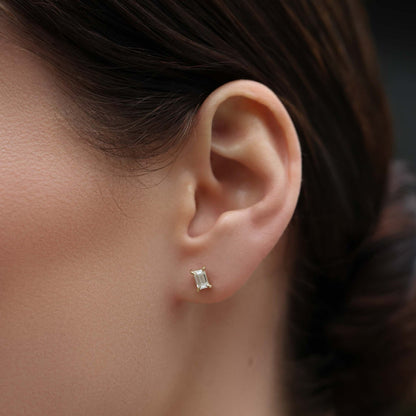 0.50 TCW Emerald Cut Moissanite Stud Earrings in Gold
