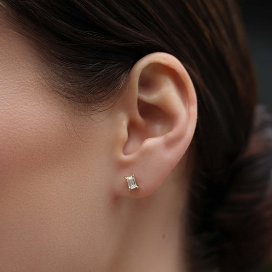 0.50 TCW Emerald Cut Moissanite Stud Earrings in Gold