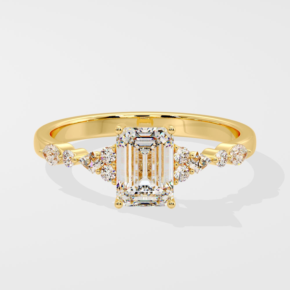 1 CT Emerald Shaped Cluster Pave Moissanite Diamond Engagement Ring