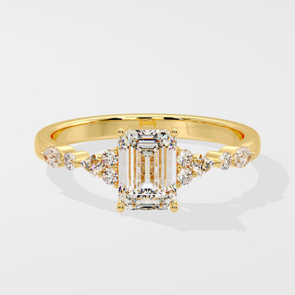 1 CT Emerald Shaped Cluster Pave Moissanite Diamond Engagement Ring