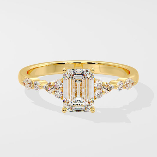 1 CT Emerald Shaped Cluster Pave Moissanite Diamond Engagement Ring