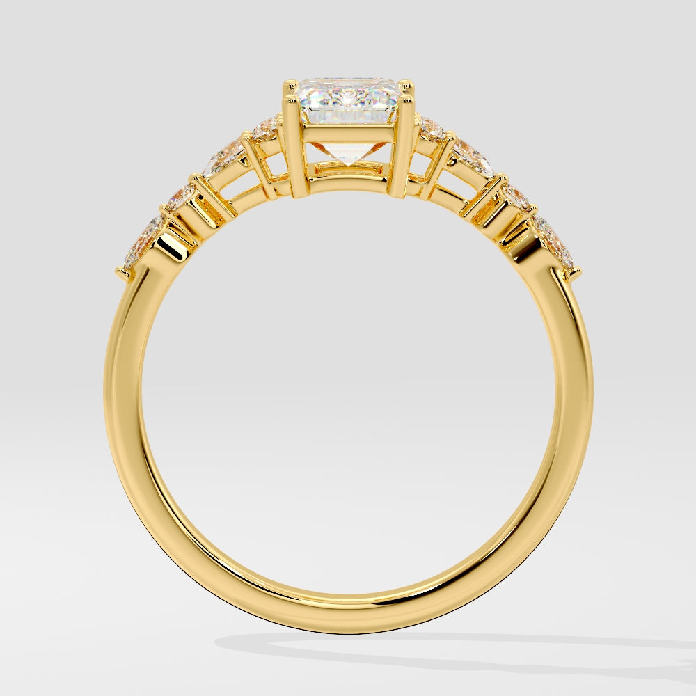 1 CT Emerald Shaped Cluster Pave Moissanite Diamond Engagement Ring