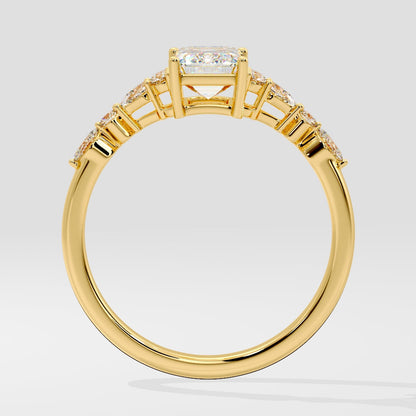 1 CT Emerald Shaped Cluster Pave Moissanite Diamond Engagement Ring