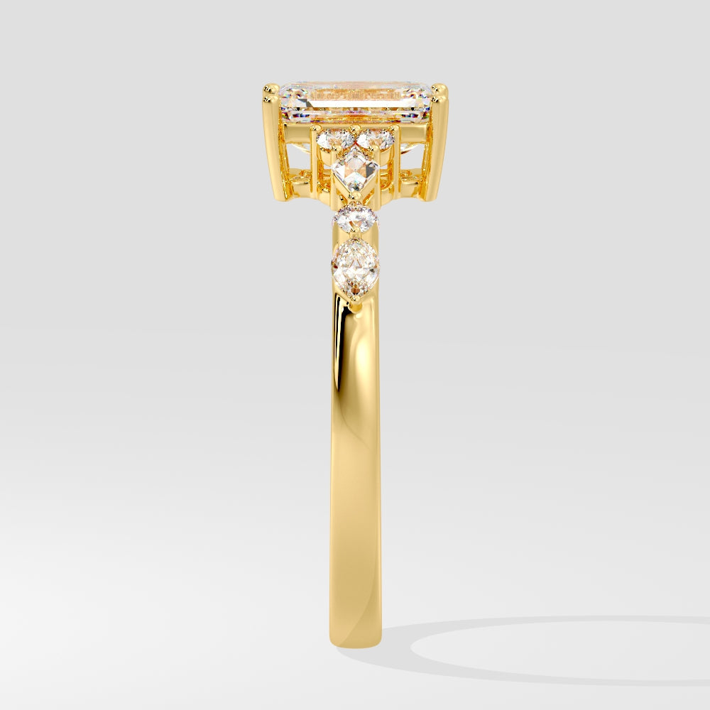 1 CT Emerald Shaped Cluster Pave Moissanite Diamond Engagement Ring