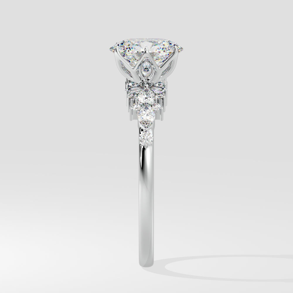 Marquise Shaped Three Stone Lab Grown Diamond Engagement Ring