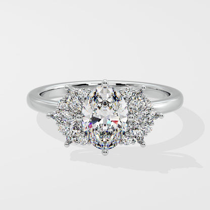 Marquise Shaped Three Stone Lab Grown Diamond Engagement Ring