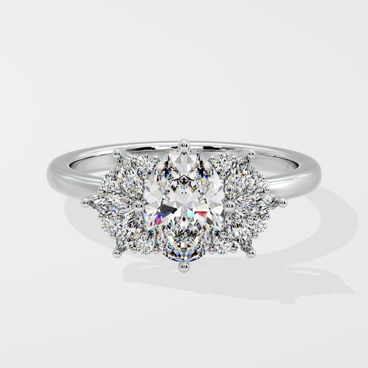 Marquise Shaped Three Stone Lab Grown Diamond Engagement Ring