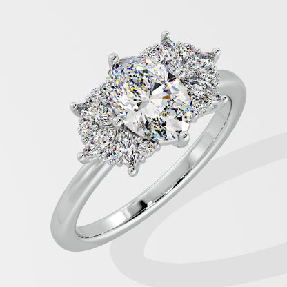 Marquise Shaped Three Stone Lab Grown Diamond Engagement Ring