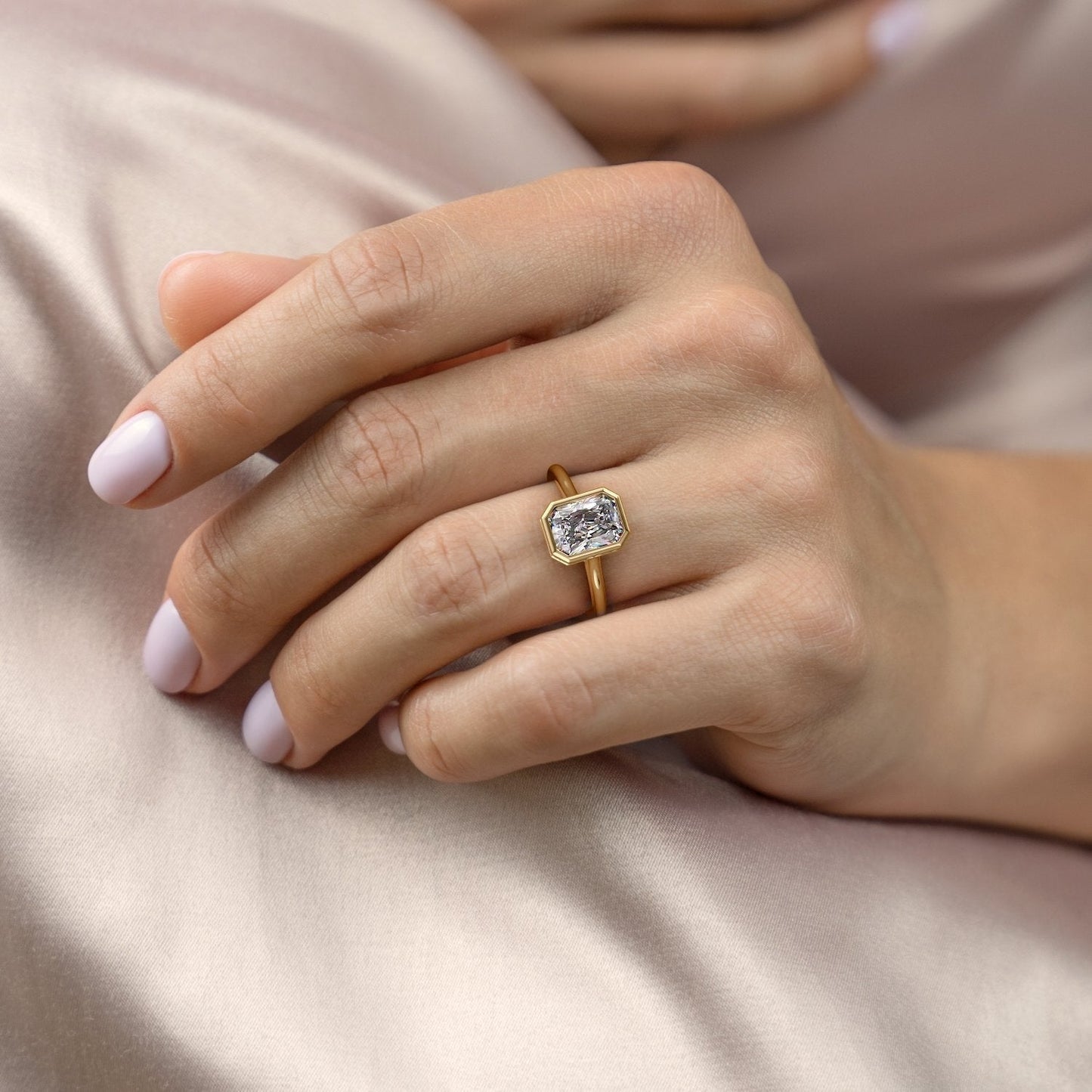 2.1 CT Radiant Moissanite Bezel Engagement Ring (US Size 7.25 Ready To Ship)