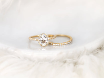 1.5 CT Oval Cut Halo & Pave Moissanite Bridal Ring Set