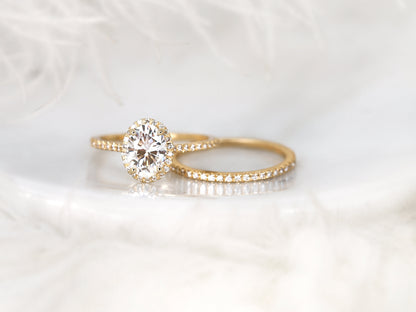 1.5 CT Oval Cut Halo & Pave Moissanite Bridal Ring Set