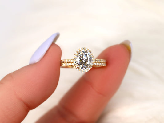 1.5 CT Oval Cut Halo & Pave Moissanite Bridal Ring Set