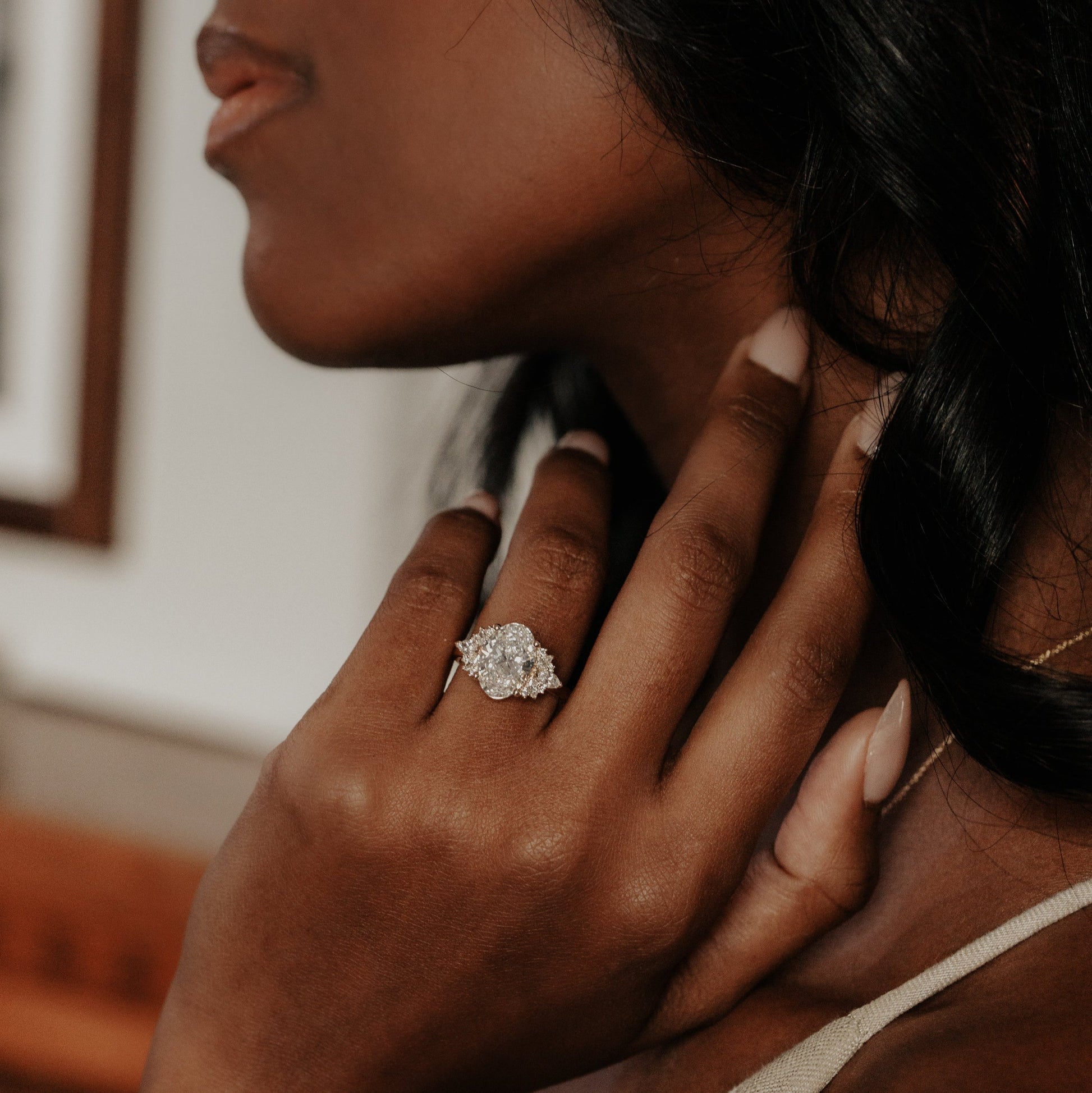 Marquise Shaped Three Stone Lab Grown Diamond Engagement Ring