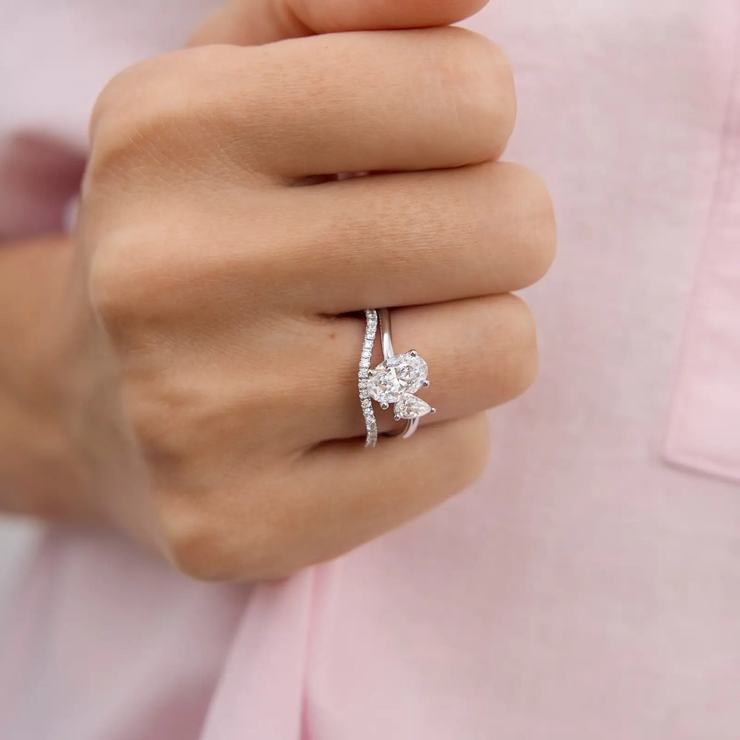 Timeless 1.4 TCW Oval & Pear Cut Toi Et Moi Styled Moissanite Diamond Engagement Ring