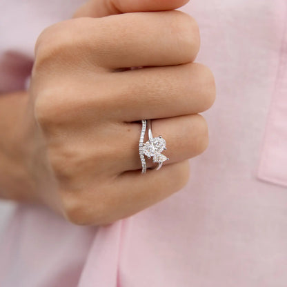 Timeless 1.4 TCW Oval & Pear Cut Toi Et Moi Styled Moissanite Diamond Engagement Ring