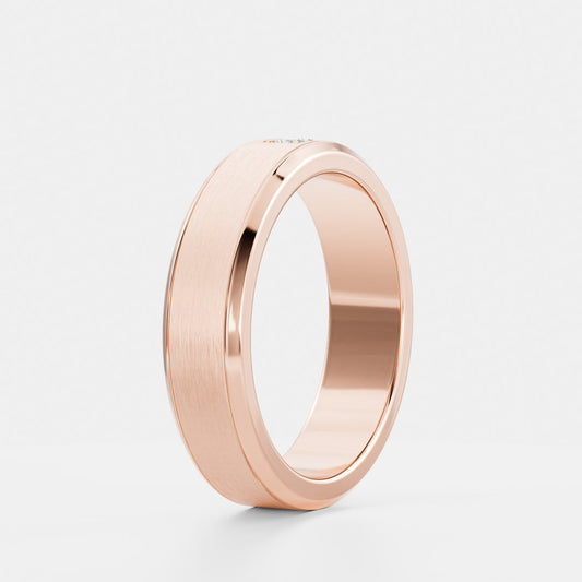 Round Brilliant Inlay Brushed Men's Gold Wedding Band