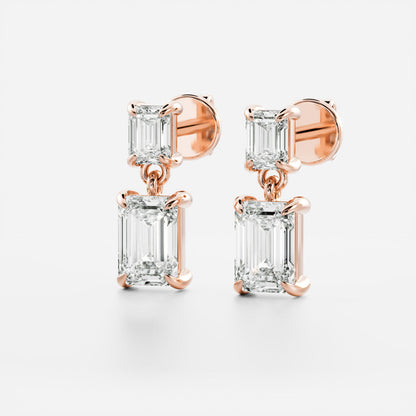 1.2 TCW Emerald Cut Moissanite Dangles Earrings in Gold