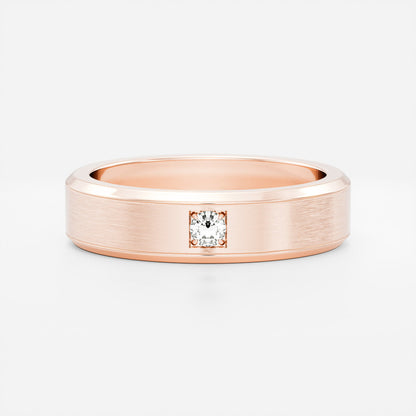 Round Brilliant Inlay Brushed Men's Gold Wedding Band