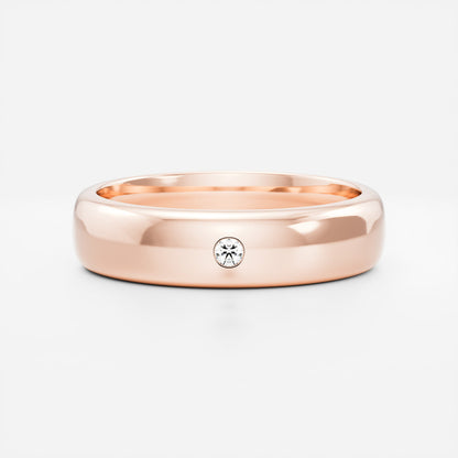 Round Brilliant Inlay Comfort Fit  Men's Gold Wedding Band