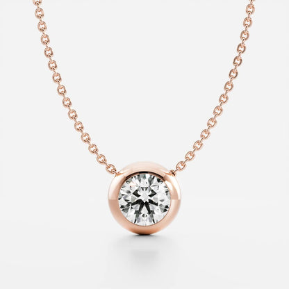 0.50 CT Round Moissanite Diamond Bezel Pendant Necklace in Solid Gold