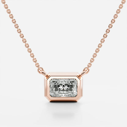 0.50 CT East West Radiant Moissanite Diamond Bezel Pendant Necklace in Solid Gold
