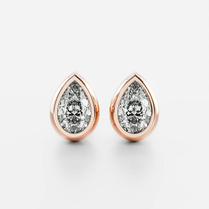 0.50 TCW Pear Cut Moissanite Bezel Stud Earrings in Gold