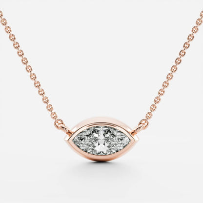 0.50 CT East West Marquise Moissanite Diamond Bezel Pendant Necklace in Solid Gold