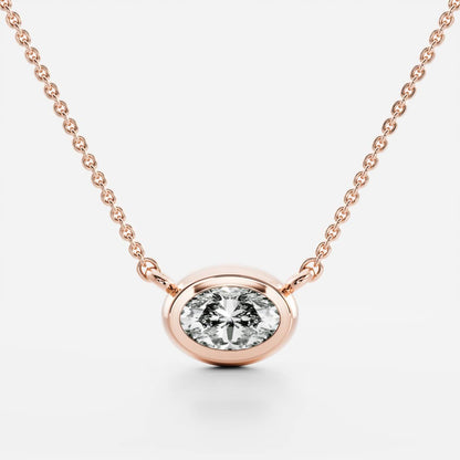 0.50 CT East West Oval Moissanite Diamond Bezel Pendant Necklace in Solid Gold