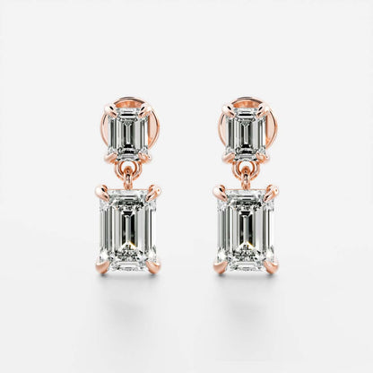 1.2 TCW Emerald Cut Moissanite Dangles Earrings in Gold