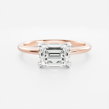 Stunning 2.0-3.0 CT East West Emerald Moissanite Engagement Ring with Solitaire Design