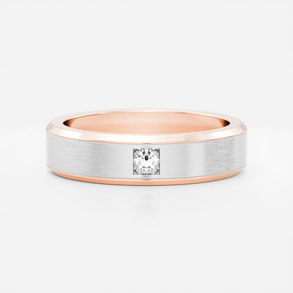 Round Brilliant Inlay Brushed Men's Gold Wedding Band