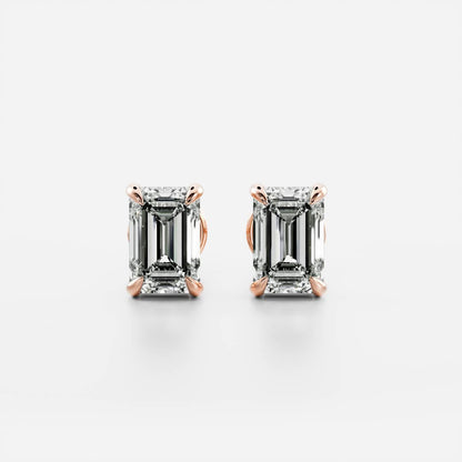 0.50 TCW Emerald Cut Moissanite Stud Earrings in Gold