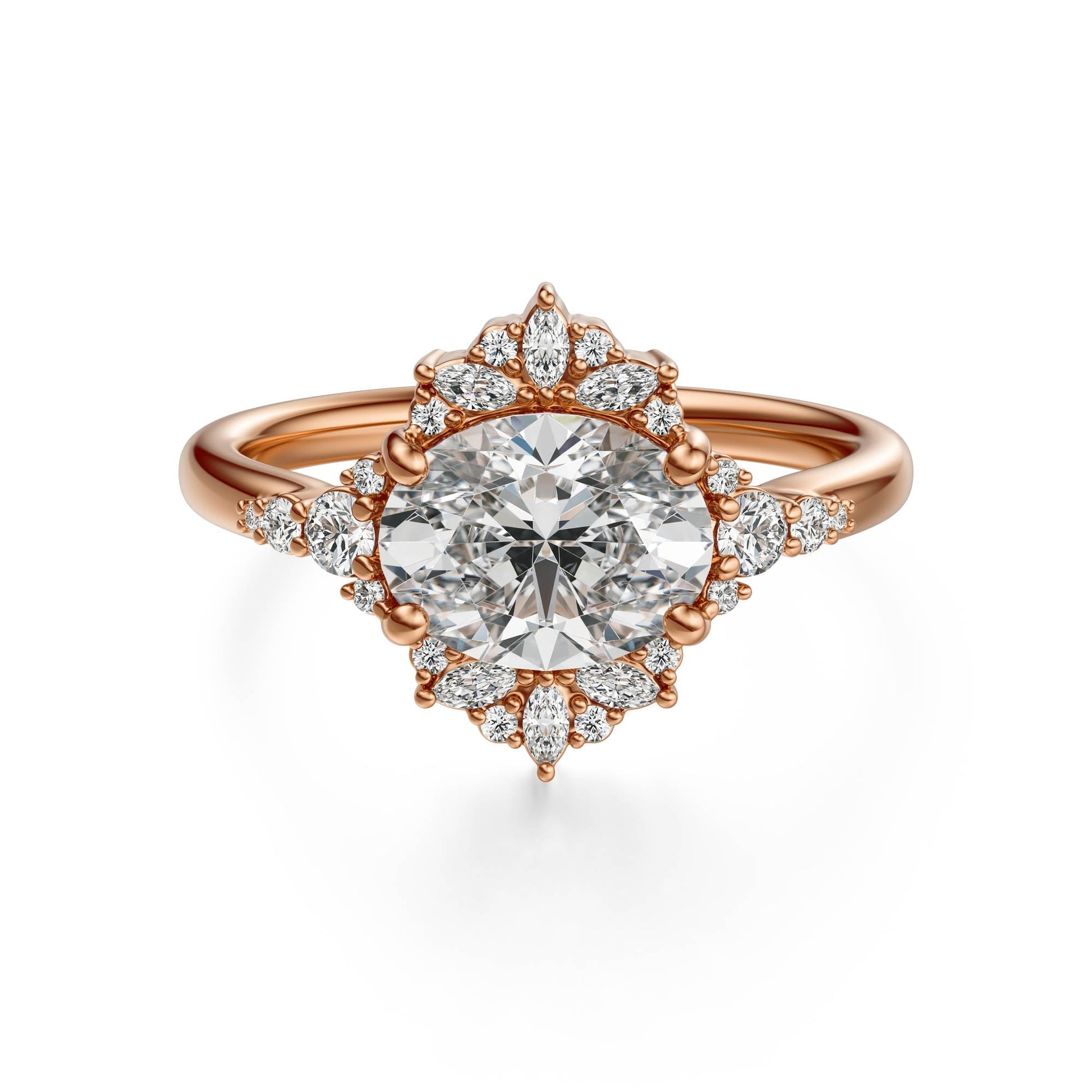 Marquise Shaped Three Stone Lab Grown Diamond Engagement Ring