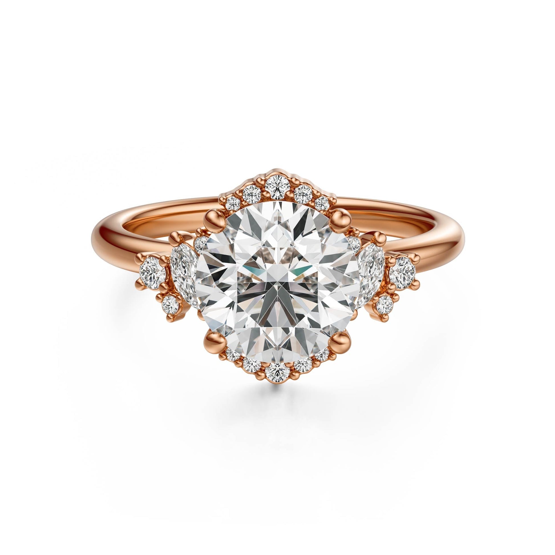 Marquise Shaped Three Stone Lab Grown Diamond Engagement Ring