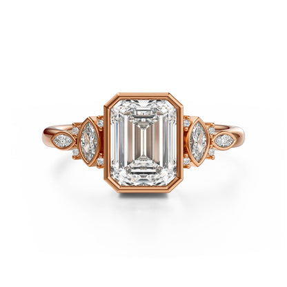 Marquise Shaped Three Stone Lab Grown Diamond Engagement Ring