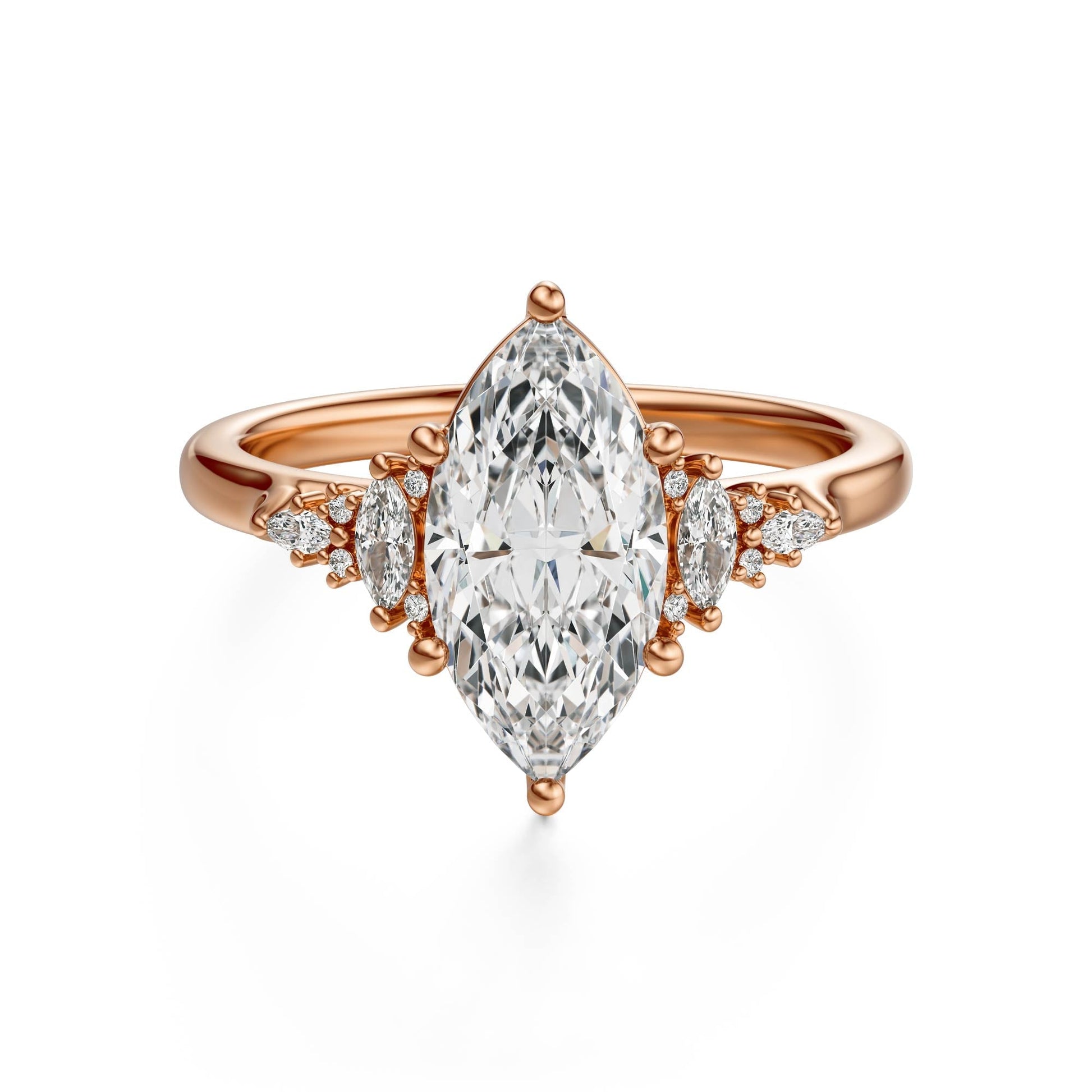 Marquise Shaped Three Stone Lab Grown Diamond Engagement Ring