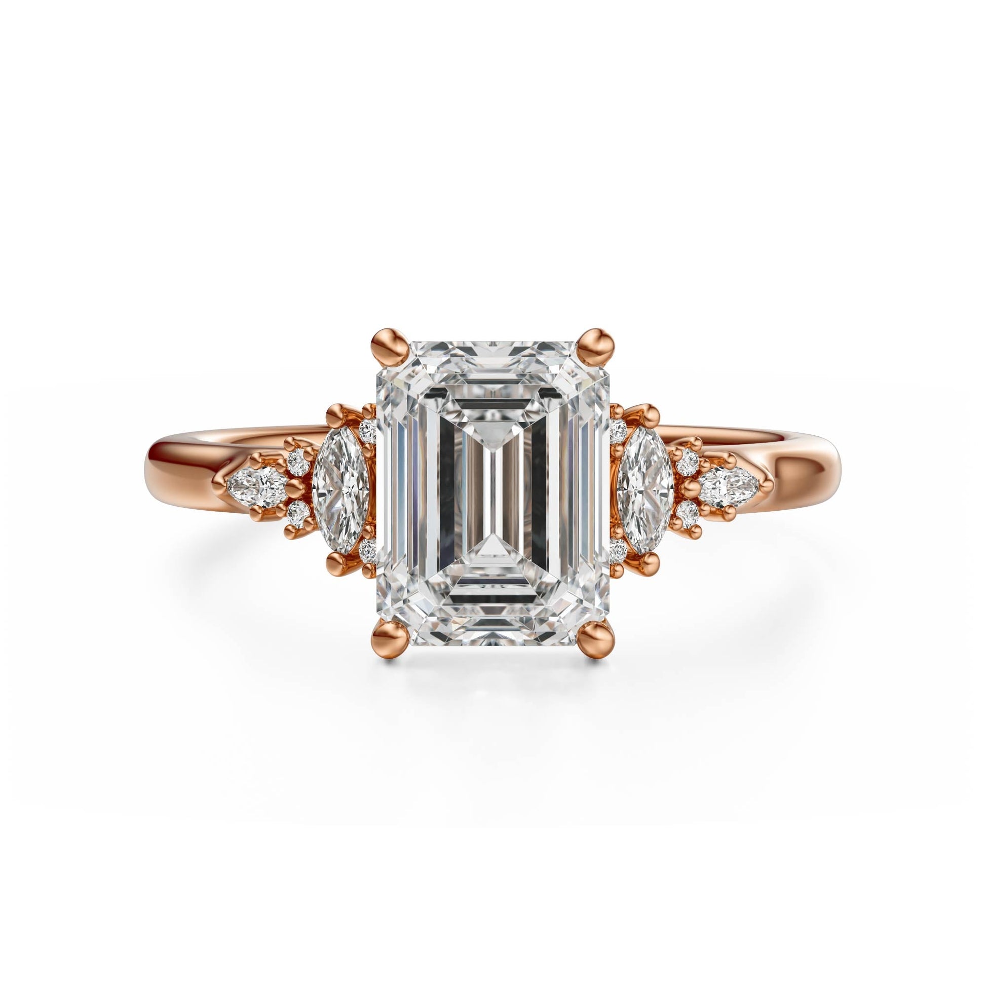 Marquise Shaped Three Stone Lab Grown Diamond Engagement Ring