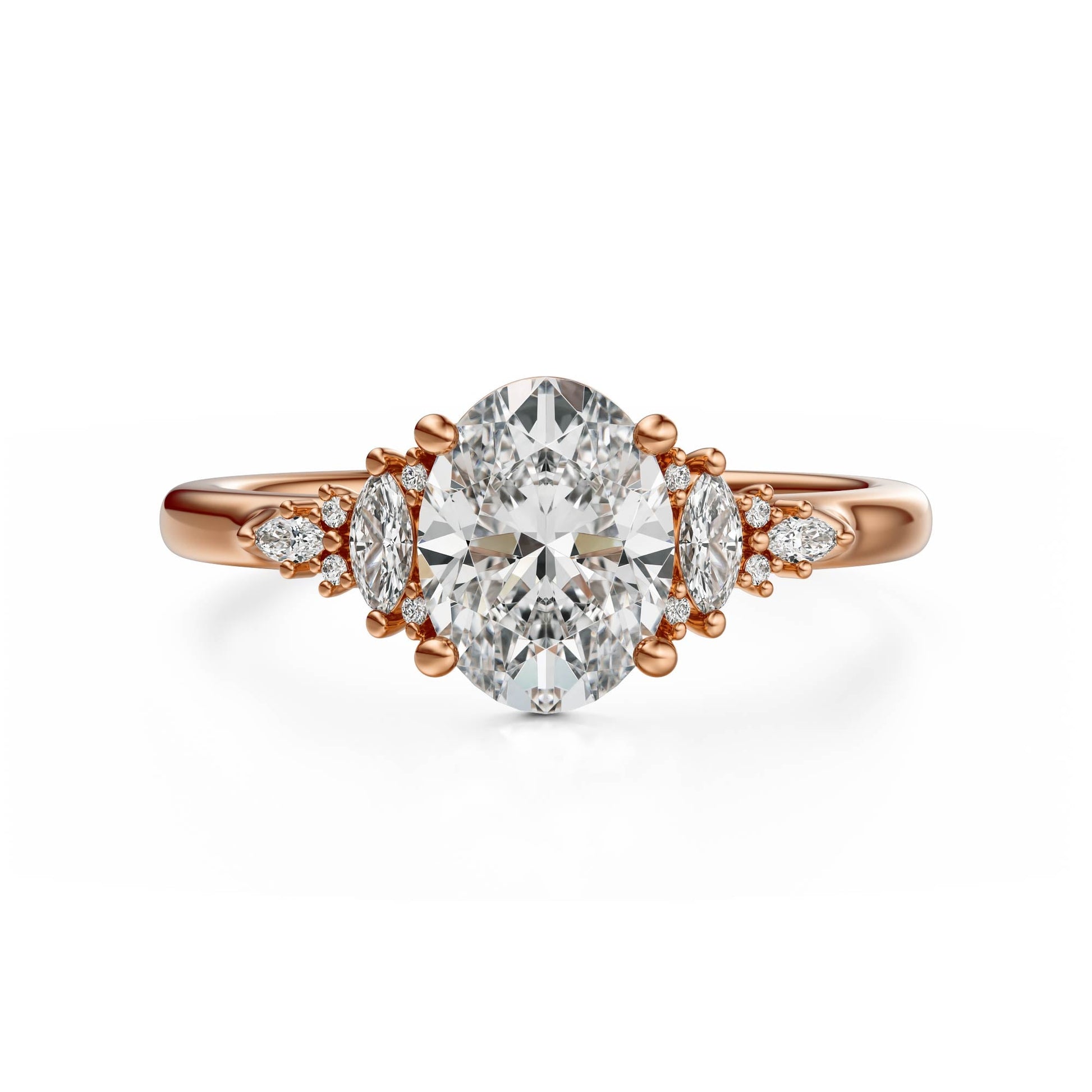 Marquise Shaped Three Stone Lab Grown Diamond Engagement Ring