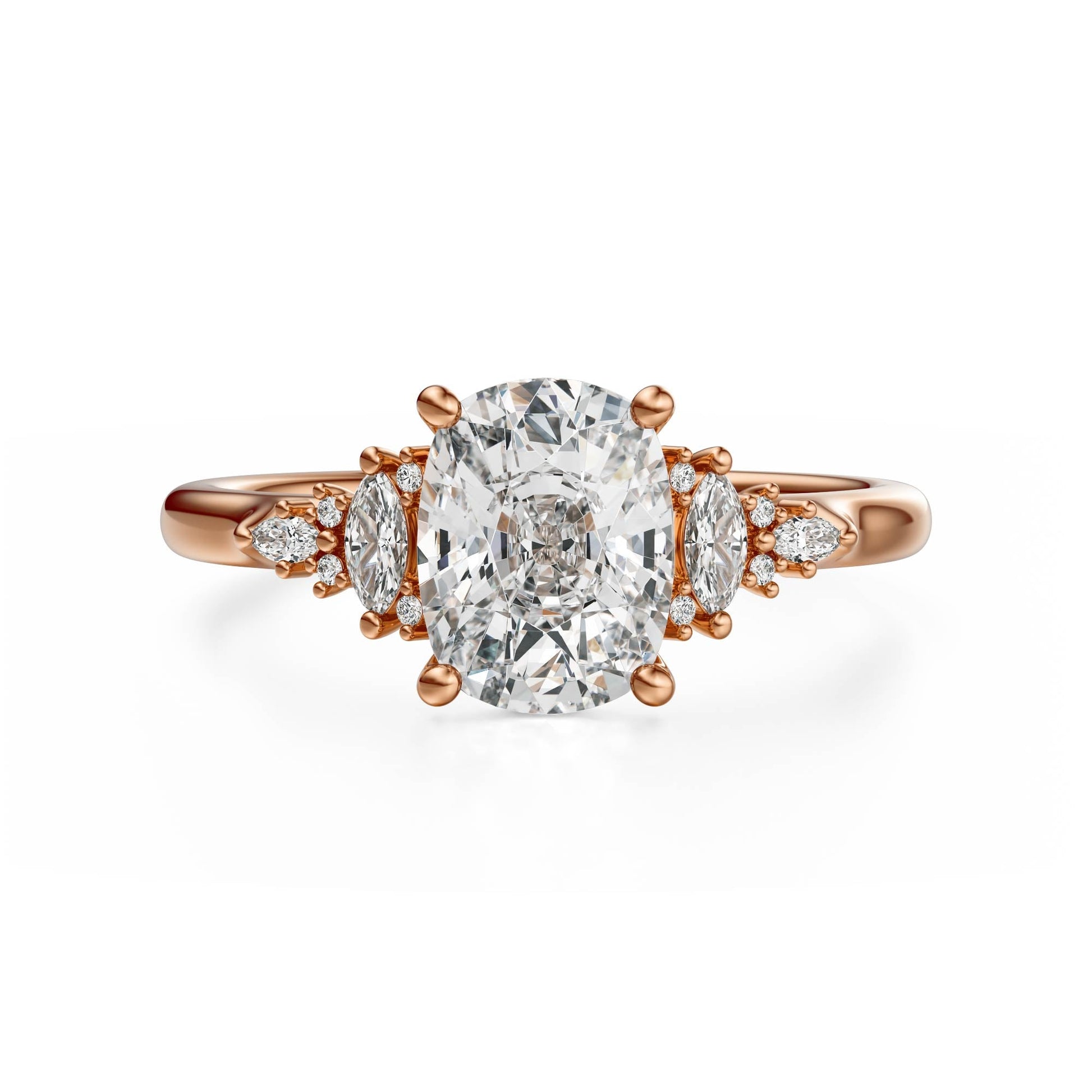 Marquise Shaped Three Stone Lab Grown Diamond Engagement Ring