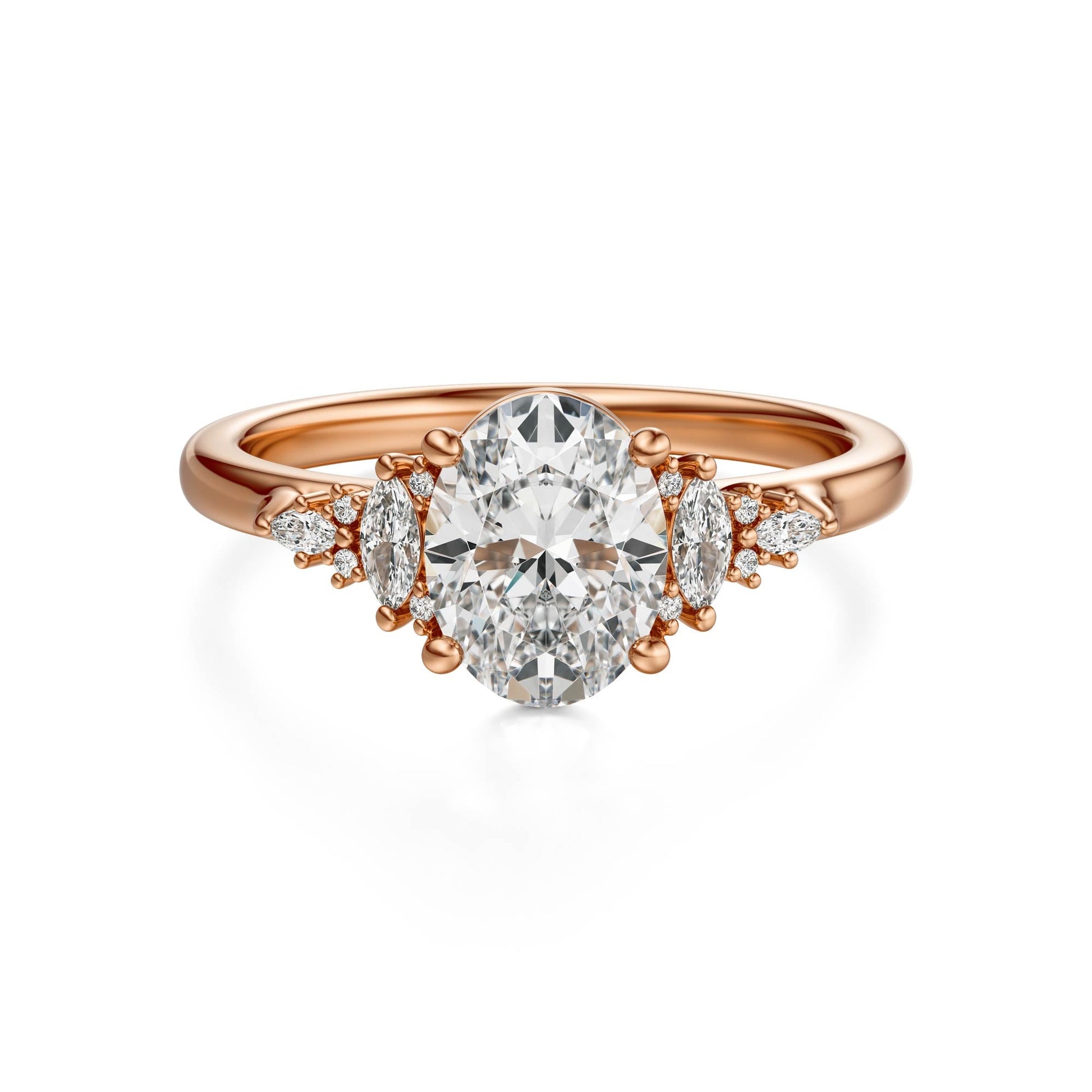 Marquise Shaped Three Stone Lab Grown Diamond Engagement Ring